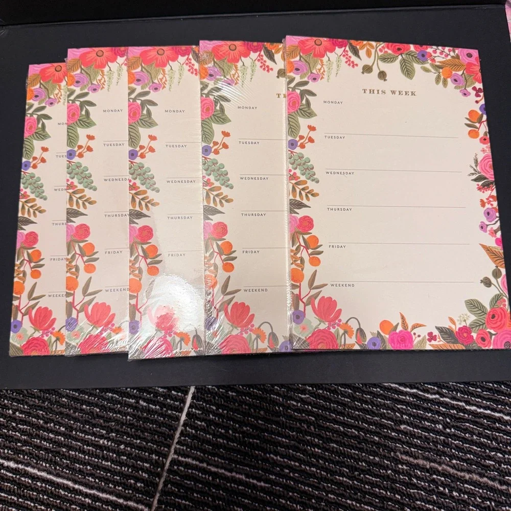 Rifle Paper Co Weekly Desk Notepad Set 5PK Floral Gold Foil NEW Botanic Planner